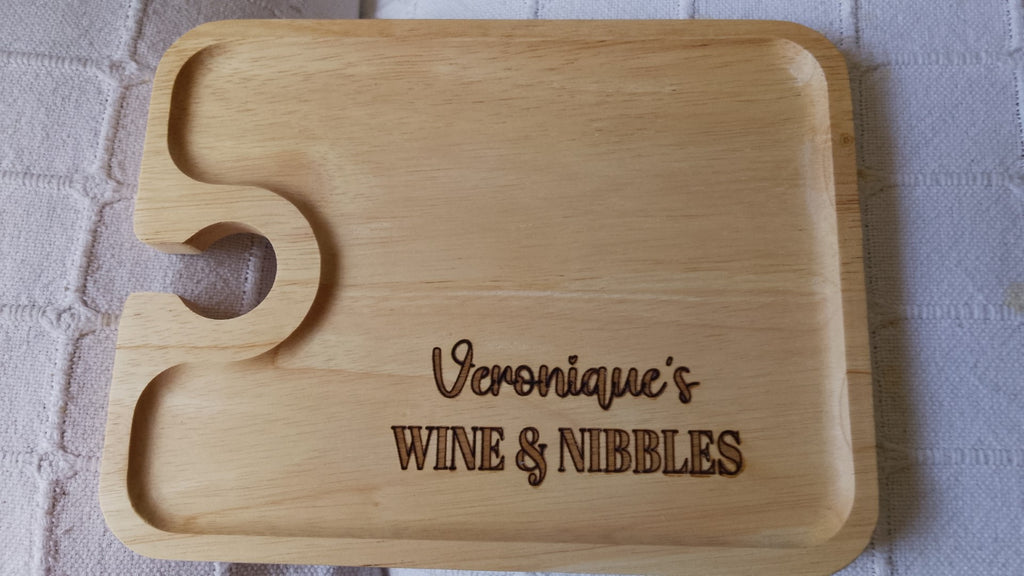 Personalised Wine & Nibbles Board made from Wood L21 x W16