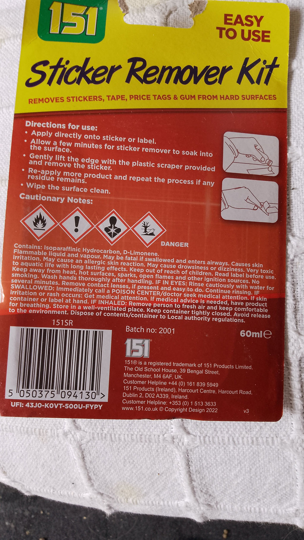 Sticker Remover Kit 60ml for most Surfaces