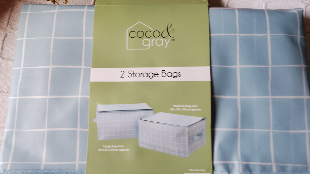 Blue Check Storage Cubes 2pk H30 x W38 x D20cm