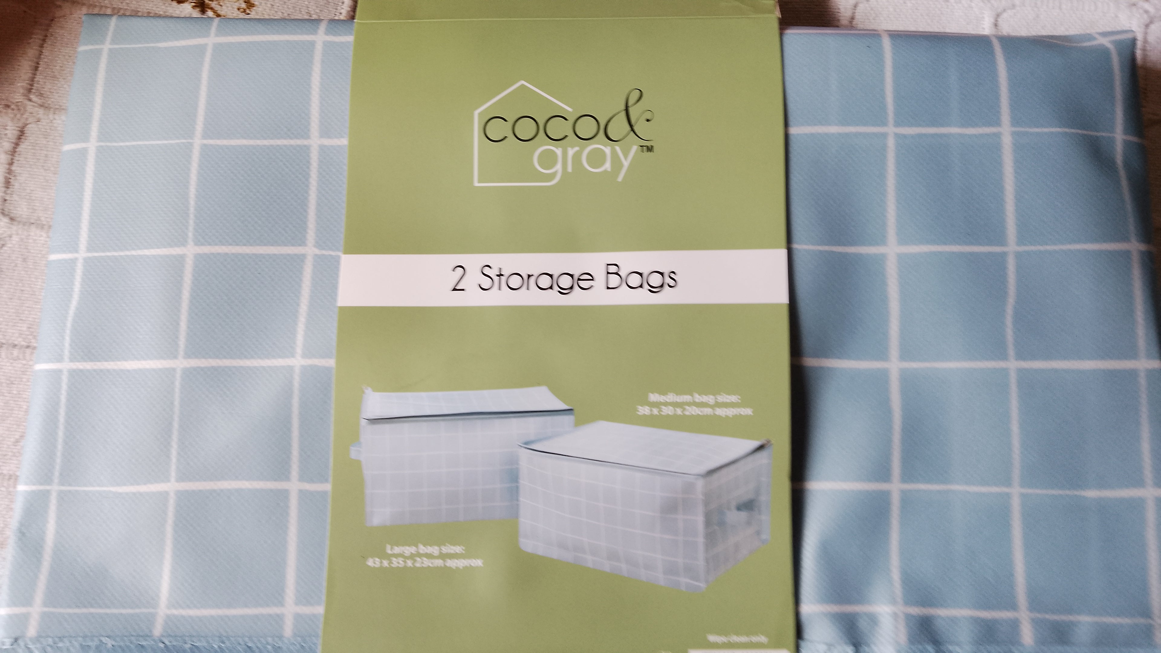 Blue Check Storage Cubes 2pk H30 x W38 x D20cm