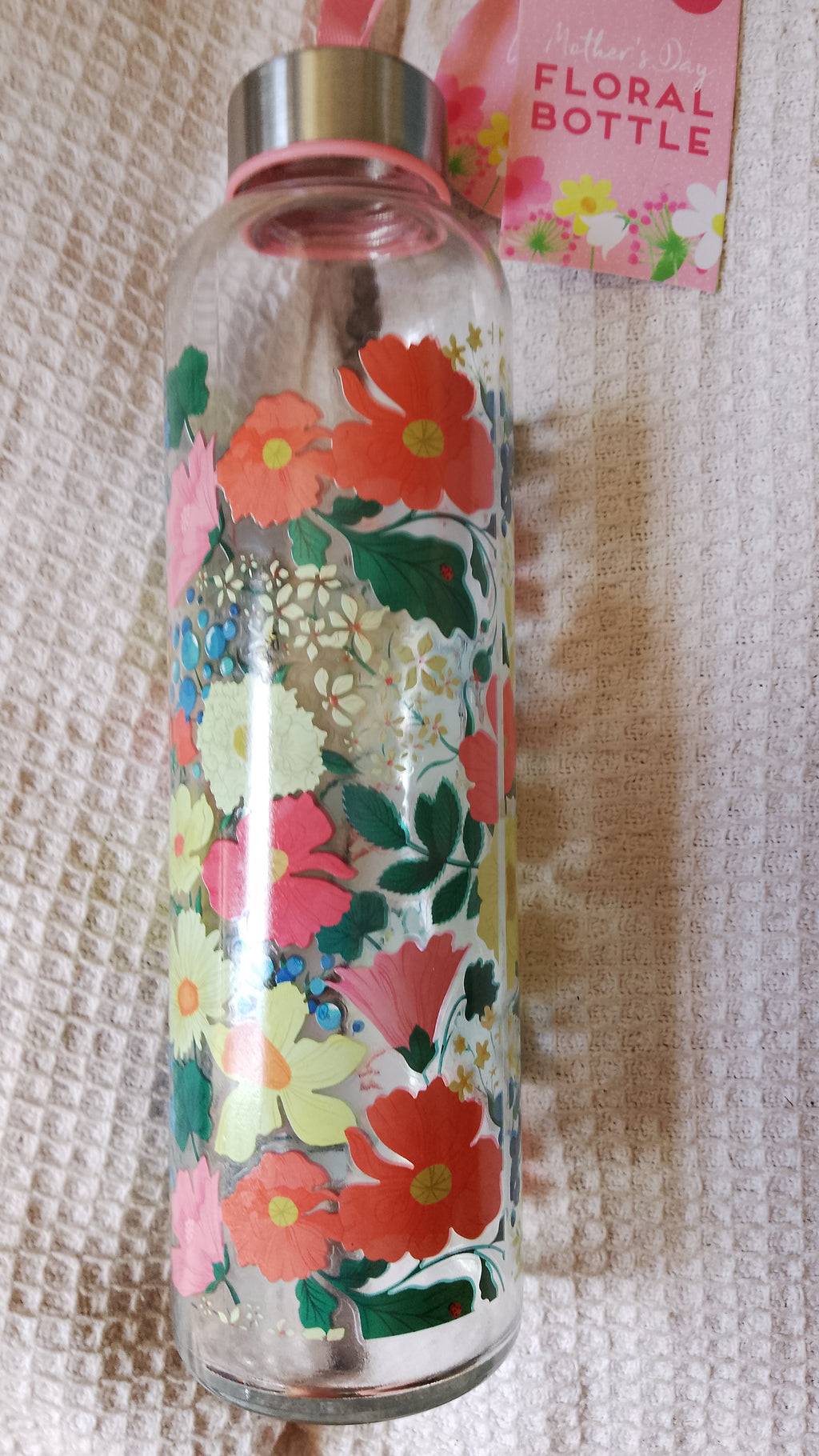 Floral Glass Drinking Bottle 580ml Personalised