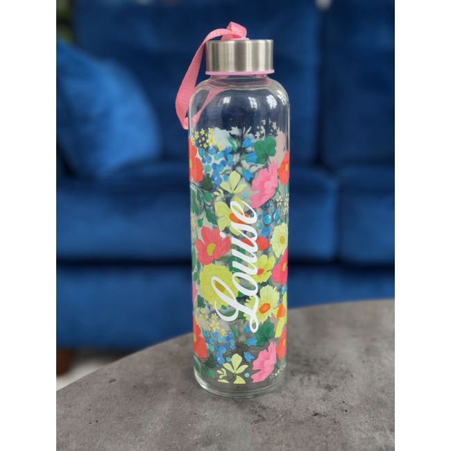 Floral Glass Drinking Bottle 580ml Personalised