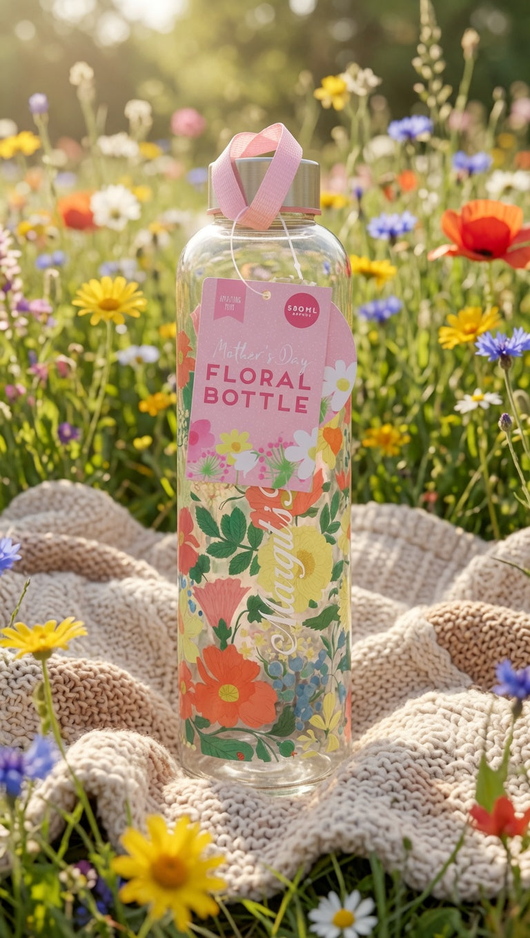 Floral Glass Drinking Bottle 580ml Personalised