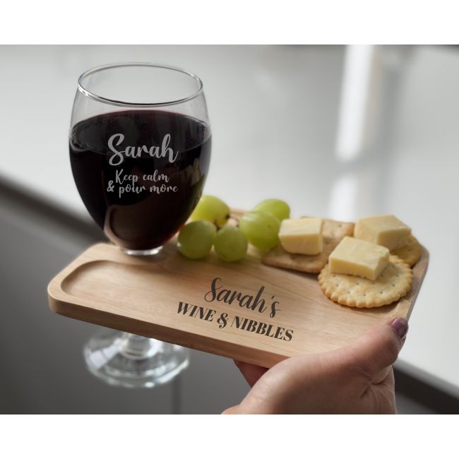 Personalised Wine & Nibbles Board made from Wood L21 x W16