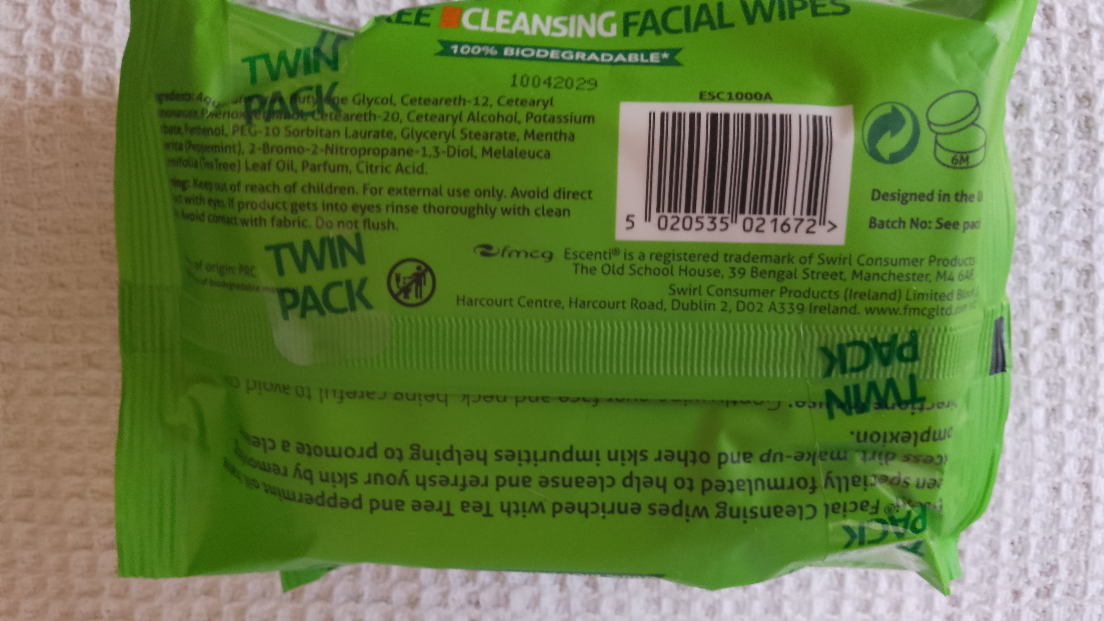 Cleansing Face Wipes - Tea Tree 20 Wipes Pk of 2 Special Offer